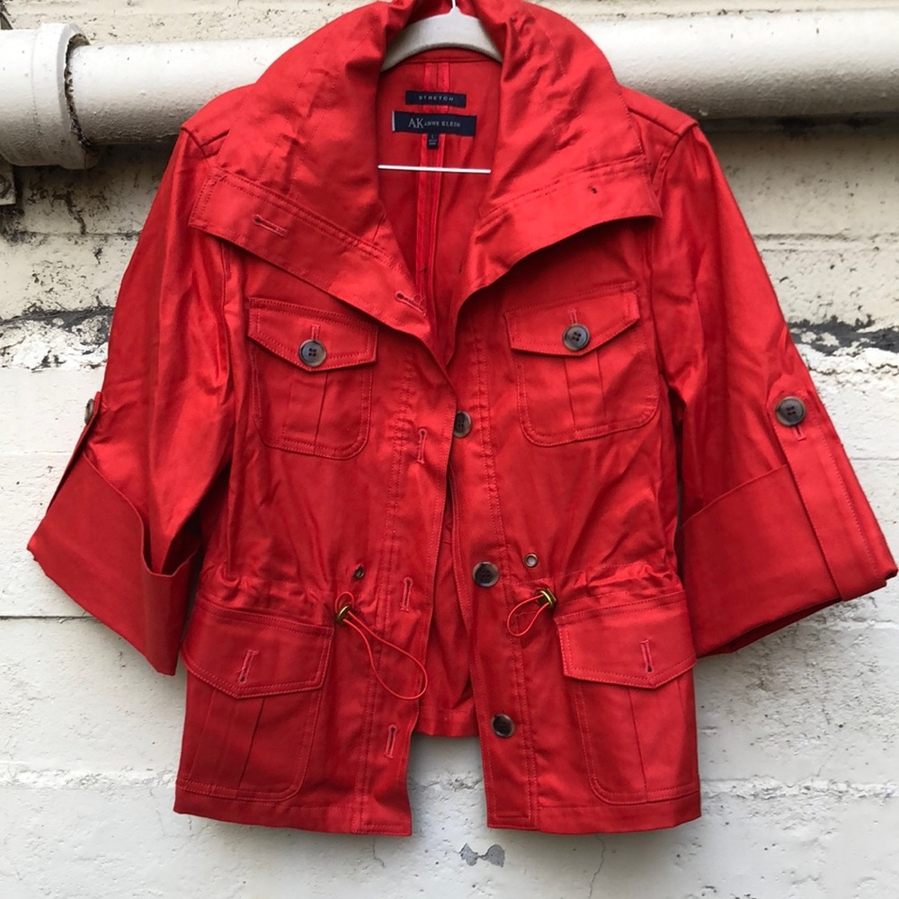 Anne Klein cotton red quarter sleeve jacket size large